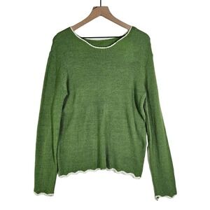 NEW Green‎ Pullover Sweater White Trim M Cozy Soft NWT